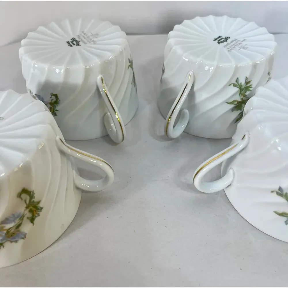 Margaux HAVILAND Flat Cup Limoges Porcelain Torse Blue Gold Floral Lot of 4 VTG